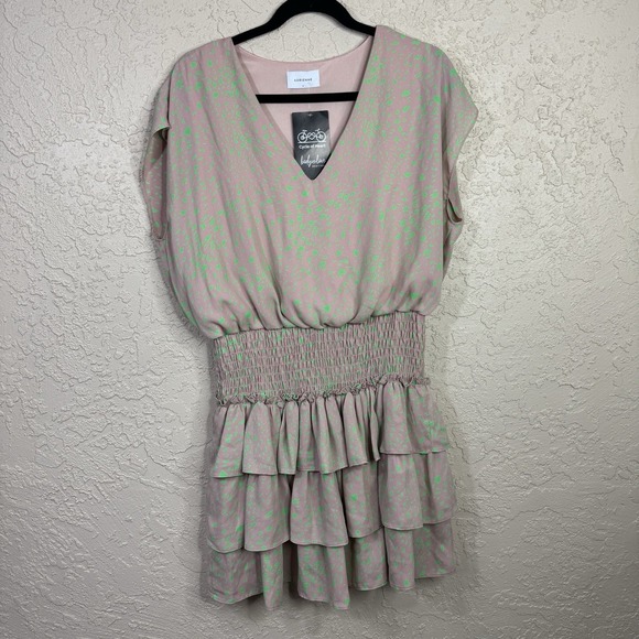 Adrienne Dresses & Skirts - Adriene A-Line Mini Dress Size L Smocked Tiered Ruffle Coquette Feminine Flirty‎